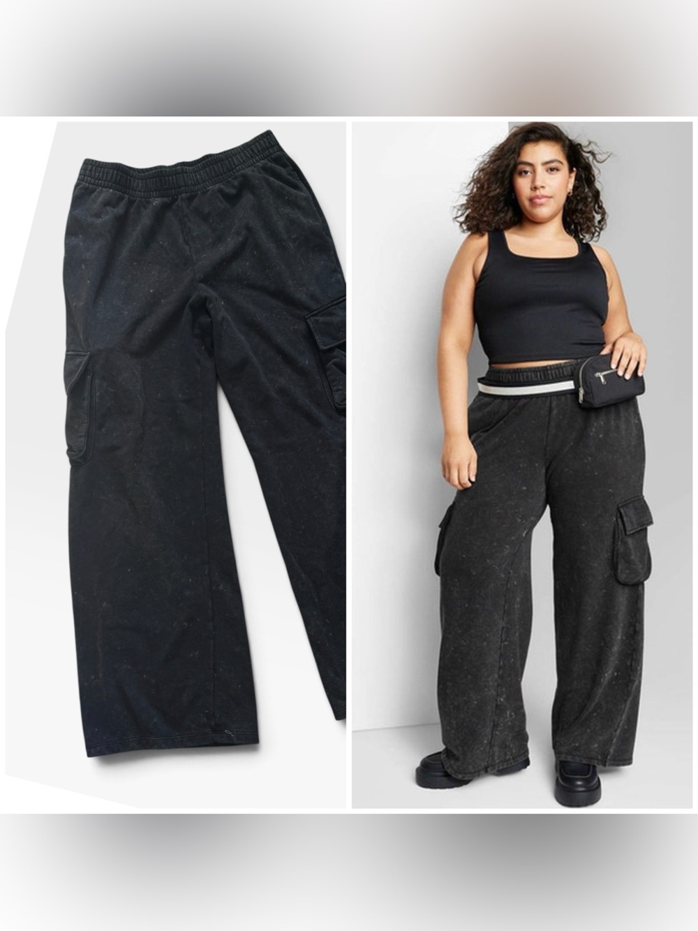 Wild Fable cargo wideleg sweatpants, black acid wash style coloring, XL